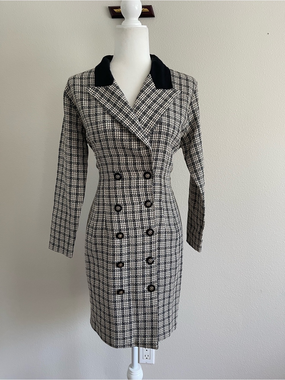 Mystic Black & White Plaid Double-Breasted Mini Dress